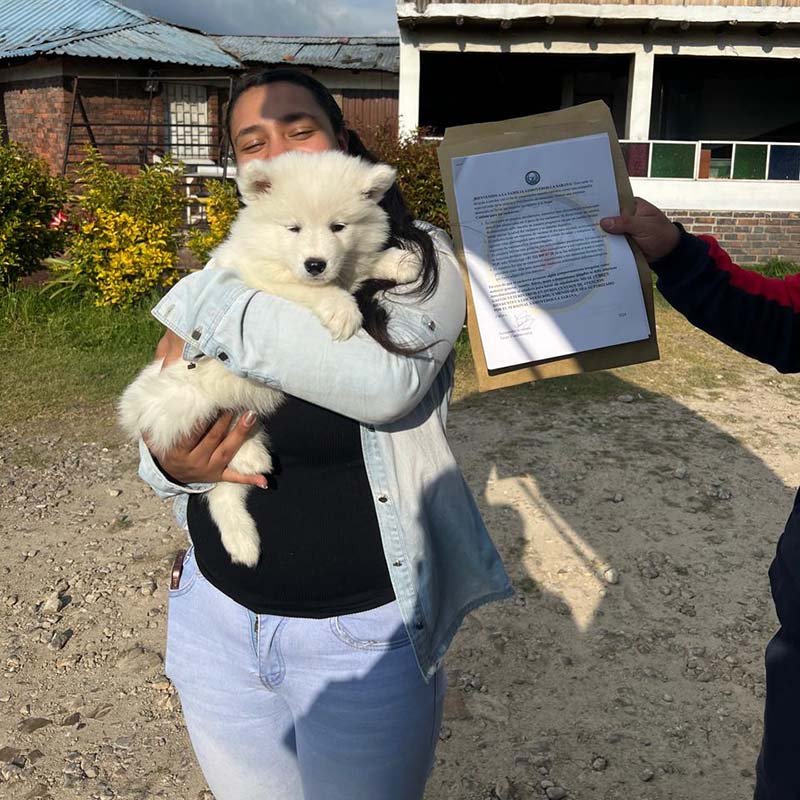 Camila con su Samoyedo